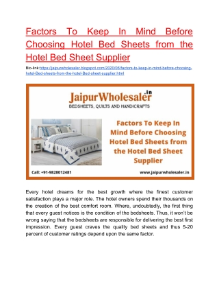 Factors To Keep In Mind Before Choosing Hotel Bed Sheets from the Hotel Bed Sheet Supplier