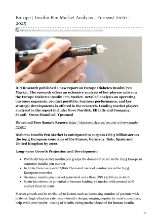 Europe | Insulin Pen Market Analysis | Forecast 2020 – 2025