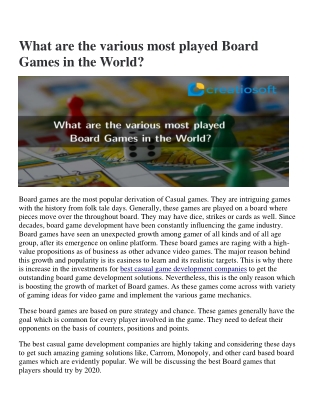 What are the various most played Board Games in the World?