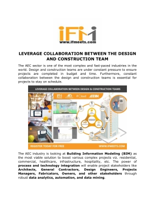 LEVERAGE COLLABORATION BETWEEN THE DESIGN AND CONSTRUCTION TEAM