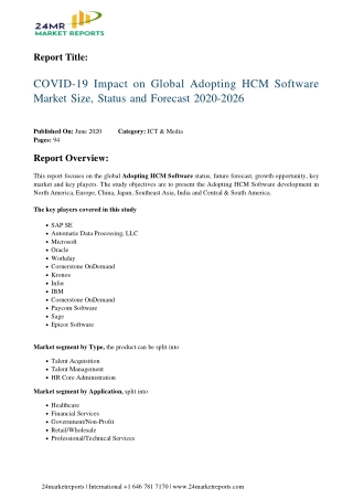 Adopting HCM Software 2020 Business Analysis, Scope, Size, Overview, and Forecast 2026