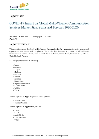 Multi Channel Communication Services 2020 Business Analysis, Scope, Size, Overview, and Forecast 202