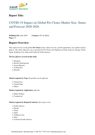 Pet Clones 2020 Business Analysis, Scope, Size, Overview, and Forecast 2026