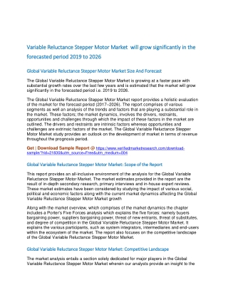 Variable Reluctance Stepper Motor Market  will grow significantly in the forecasted period 2019 to 2026