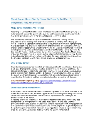 Maqui Berries Market Size By Nature, By Form, By End User, By Geographic Scope And Forecast