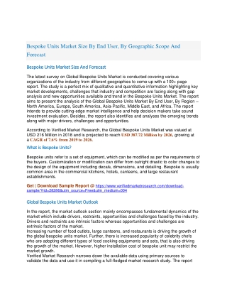 Bespoke Units Market Size By End User, By Geographic Scope And Forecast