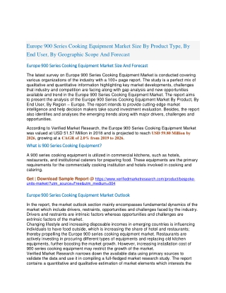 Europe 900 Series Cooking Equipment Market Size By Product Type, By End User, By Geographic Scope And Forecast