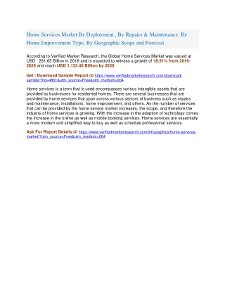 Home Services Market By Deployment , By Repairs & Maintenance, By Home Improvement Type, By Geographic Scope and Forecas