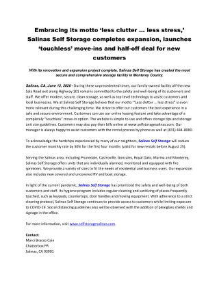 Embracing its motto ‘less clutter … less stress,’ Salinas Self Storage completes expansion