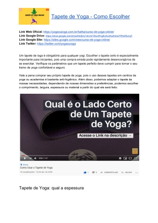 Tapete de Yoga - Como Escolher