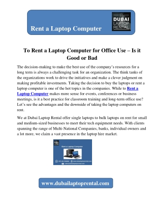 To Rent a Laptop Computer for Office Use – Is it Good or Bad