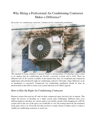 Why Hiring a Professional Air Conditioning Contractor Makes a Difference?