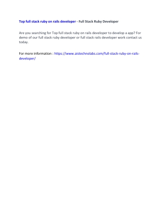 Top full stack ruby on rails developer - Full Stack Ruby Developer