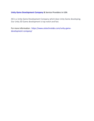 Unity Game Development Company & Service Providers in USA