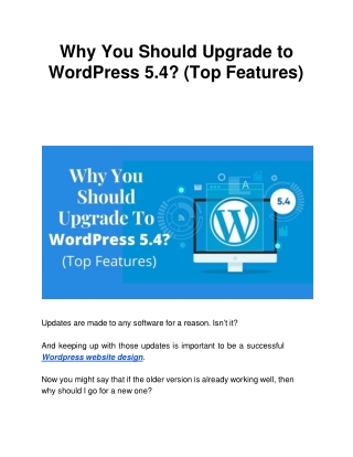 Why You Should Upgrade to WordPress 5.4? (Top Features)