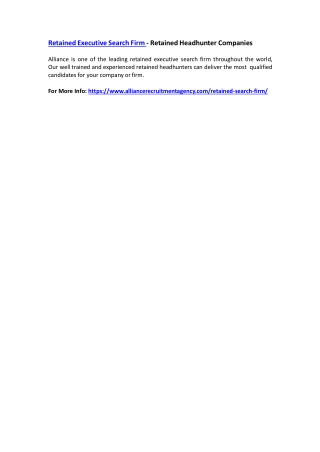 Retained Executive Search Firm - Retained Headhunter Companies