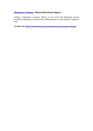 Manpower In Ottawa - Alliance Recruitment Agency