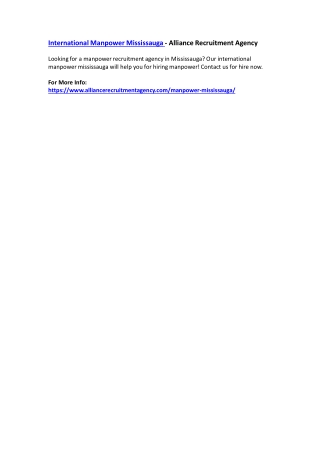 International Manpower Mississauga - Alliance Recruitment Agency