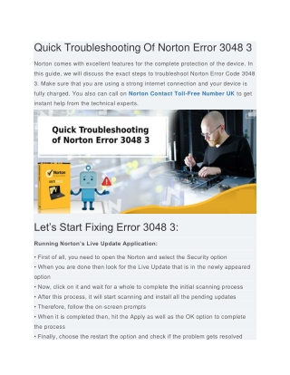 Quick Troubleshooting of Norton Error 3048 3