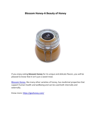 Blossom Honey-A Beauty of Honey