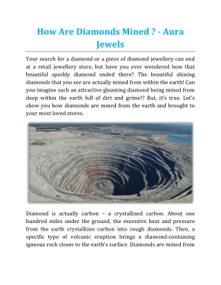 How Are Diamonds Mined - Aura Jewels