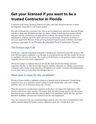 Get your licensed if you want to be a trusted Contractor in Florida