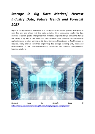 Storage in Big Data Market| Newest Industry Data, Future Trends and Forecast 2027