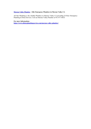Moreno Valley Plumber - 24hr Emergency Plumbers in Moreno Valley CA