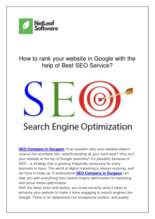 How to rank your website in Google with the help of Best SEO Service?