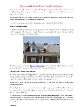 Know about the Most Usual Home Roofing Issues