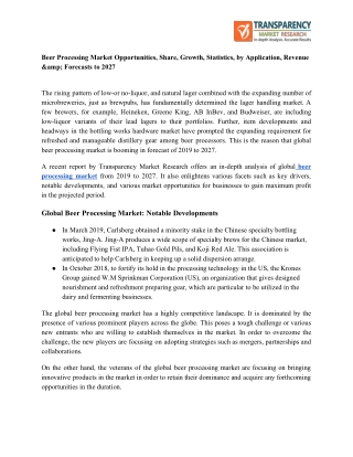 Beer Processing Market Opportunities, Share, Growth, Statistics, by Application, Revenue & Forecasts to 2027