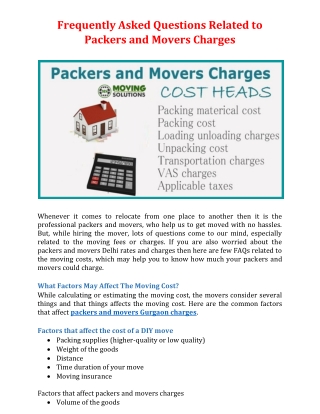 Frequently Asked Questions Related to Packers and Movers Charges