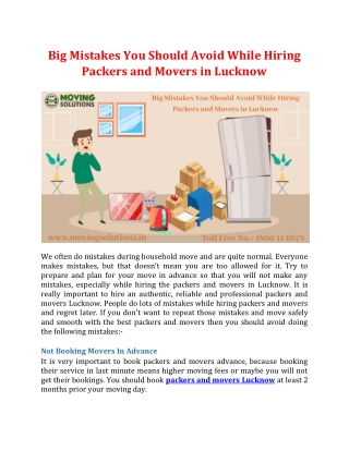 Big Mistakes You Should Avoid While Hiring Packers and Movers in Lucknow