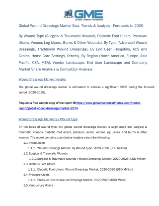 Global Wound Dressings Market Size, Trends & Analysis - Forecasts to 2026