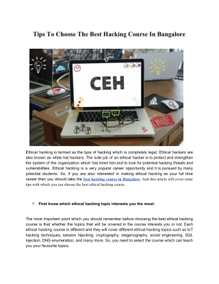 Tips To Choose The Best Hacking Course In Bangalore