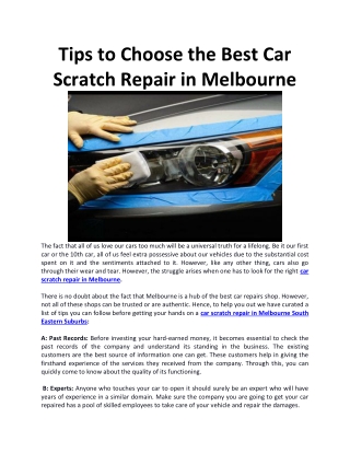 Tips to Choose the Best Car Scratch Repair in Melbourne