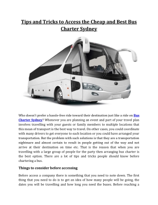 Tips and Tricks to Access the Cheap and Best Bus Charter Sydney