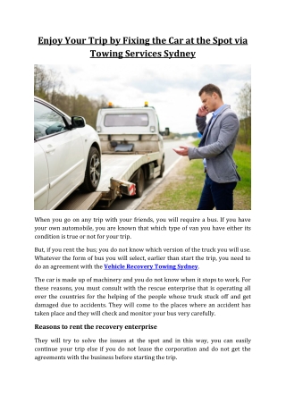 Enjoy Your Trip by Fixing the Car at the Spot via Towing Services Sydney