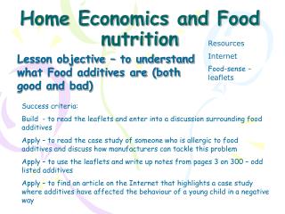 home economics food journal assignments