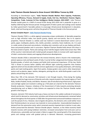 India Titanium Dioxide Price, Demand and Supply 2030