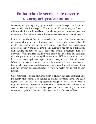 Embauche de services de navette d'aéroport professionnels