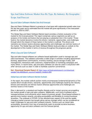 Spa And Salon Software Market Size By Type, By Industry, By Geographic Scope And Forecast