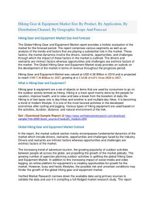 Hiking Gear & Equipment Market Size By Product, By Application, By Distribution Channel, By Geographic Scope And Forecas