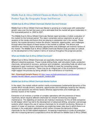 Middle East & Africa Oilfield Chemicals Market Size By Application, By Product Type, By Geographic Scope And Forecast