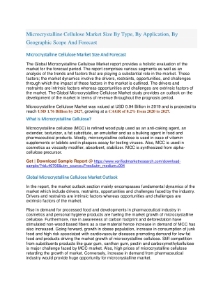 Microcrystalline Cellulose Market Size By Type, By Application, By Geographic Scope And Forecast