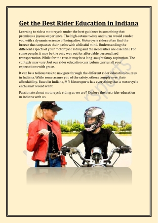 Get the Best Rider Education in Indiana