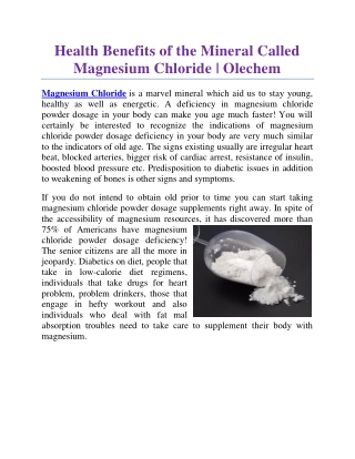 Health Benefits of the Mineral Called Magnesium Chloride | Olechem