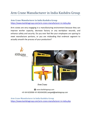 Arm Crane Manufacturer in India Kashdra Group