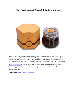 Black Seed Honey-A Powerful Medicinal Agent