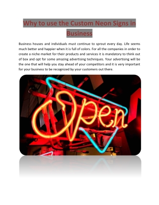 Why to use the Custom Neon Signs in Business